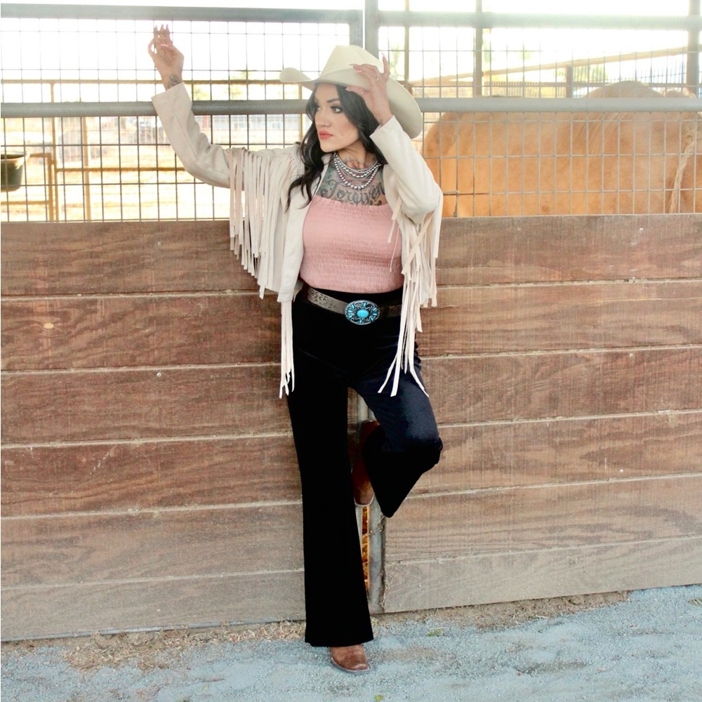 Black velvet flared pants